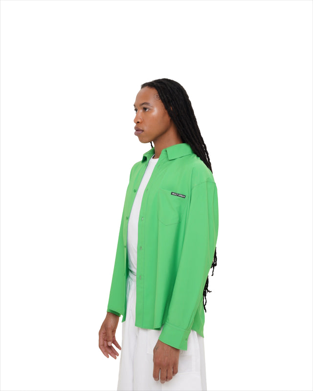 Male model side profile in Vault Urban green Stay Fresh shirt – eco-friendly office wear