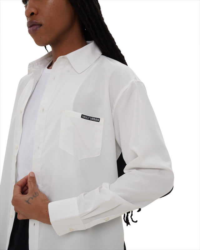 Closeup of chest pocket on Vault Urban monochrome Stay Fresh shirt – sustainable details