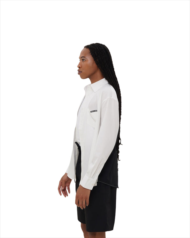 Male model side profile in Vault Urban monochrome Stay Fresh shirt – eco-friendly office shirt