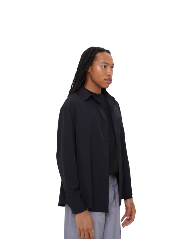 Black Stay-Fresh Wrinkle-Free Shirt by Vault Urban – angled male model shot