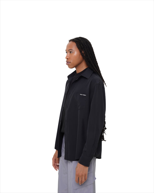 Side view of Vault Urban Stay-Fresh Wrinkle-Free Shirt in Black Male Fit